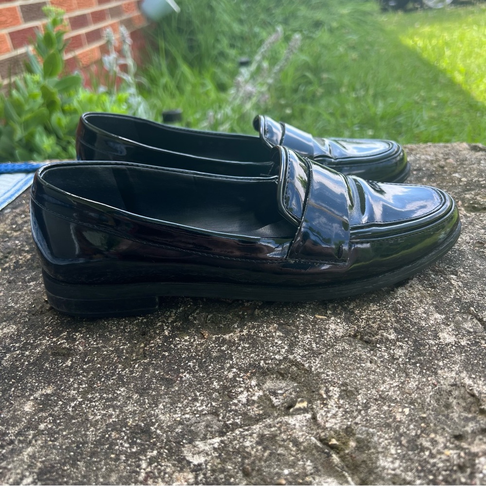 Franco Sarto Black Faux Patent Leather Loafers